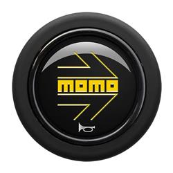 Horn Button, Small, Plastic, Black, Yellow Logo, Flat Lip, Each