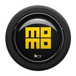 Horn Button, Large, Plastic, Black, Yellow Heritage Logo, Round Lip, Each