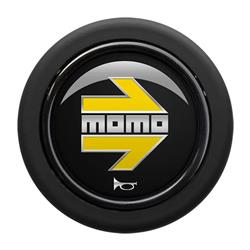 Horn Button, Large, Plastic, Black, Yellow and Chrome Logo, Round Lip, Each