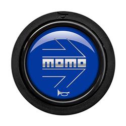 Horn Button, Small, Plastic, Blue, Chrome Logo, Flat Lip, Each