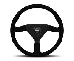 Steering Wheel, Monte Carlo, Alcantara, 3-spoke, Black Leather Grip, Black Anodized Aluminum Spokes, Red Stitching, 12.598 in. Diameter, Each