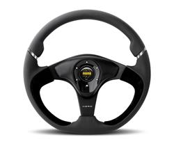 Steering Wheel, Nero, 3-spoke, Black Leather Grip, Black Anodized Aluminum Spokes, 13.780 in. Diameter, Each