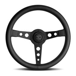 Steering Wheel, Prototipo, 3-spoke, Black Leather Grip, Black Anodized Aluminum Spokes, Black Stitching, 13.780 in. Diameter, Each