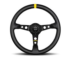 Steering Wheel, MOD 07, 3-spoke, Black Suede Grip, Black Anodized Aluminum Spokes, 13.780 in. Diameter, Each