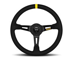 Steering Wheel, MOD 08, 3-spoke, Black Suede Grip, Black Anodized Aluminum Spokes, 13.780 in. Diameter, Each