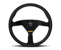 Steering Wheel, MOD 78, 3-spoke, Black Leather Grip, Black Anodized Aluminum Spokes, 12.992 in. Diameter, Each