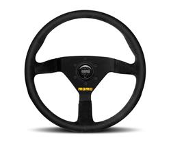 Steering Wheel, MOD 78, 3-spoke, Black Leather Grip, Black Anodized Aluminum Spokes, 13.780 in. Diameter, Each