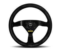 Steering Wheel, MOD 69, 3-spoke, Black Suede Grip, Black Anodized Aluminum Spokes, 13.780 in. Diameter, Each