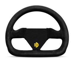 Steering Wheel, MOD 12, 3-spoke, Black Suede Grip, Black Anodized Aluminum Spokes, 9.843 in. Diameter, Each