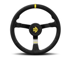 Steering Wheel, MOD N38, 15 in. Diameter, 3 Bolt, Black Suede Grip, Black Anodized Spokes, Sold Individually