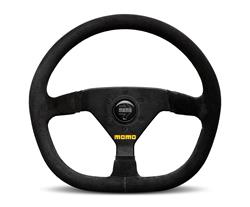 Steering Wheel, MOD 88, 13 3/4 in. Diameter, 6 Bolt, Black Suede Grip, Black Anodized Spokes, Sold Individually