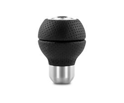 Shift Knob, Race Airleather, Round, Aluminum/Leather, Black/Silver, MOMO Logo, Manual, Each