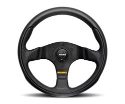 Steering Wheel, Team, 11 in. Diameter, 6 Bolt, Black Leather Grip, Black Anodized Spokes, Sold Individually