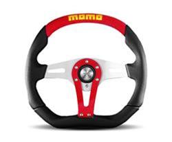 Steering Wheel, Trek, Suede/Leather, Aluminum, Silver/Red, Each