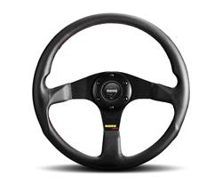 Steering Wheel, Team, 12 5/8 in. Diameter, 6 Bolt, Black Leather Grip, Black Anodized Spokes, Sold Individually