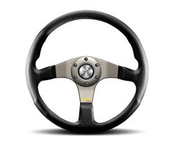 Steering Wheel, Team, 13 3/4 in. Diameter, 6 Bolt, Black Leather Grip, Anthracite Spokes, Sold Individually