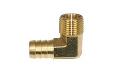 Fitting, Adapter, NPT to Hose Barb, 90 Degree, Brass, Natural, 1/2 in. NPT, 5/8 in. Hose Barb, Each