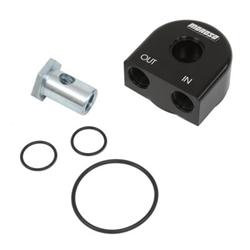 Oil Filter Bypass Adapter, Aluminum, Black Anodized, 18mm x1.5 Thread, -10 AN O-Ring Inlet/Outlet, Each