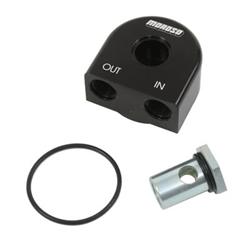 Oil Filter Bypass Adapter, Aluminum, Black Anodized, 20mm x1.5 Thread, -10 AN O-Ring Inlet/Outlet, Each