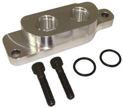 Oil Filter Adapter, Remote Mount, -10 AN Inlet, -10 AN Outlet, Billet Aluminum, Hardware, GM, LS Engine, Each