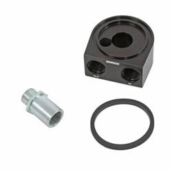 Oil Filter Adapter, Sandwich, Aluminum, Black Anodized, 13/16-16 in. Thread, -10 AN O-Ring Inlet/Outlet, Each