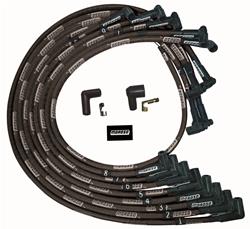 Spark Plug WIres, Ultra, Chevy SB, Under Header, 90 Degree Plug Boots, HEI, Sleeved, Black, Set