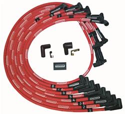 Spark Plug WIres, Ultra, Chevy SB, Under Header, 90 Degree Plug Boots, HEI, Sleeved, Red, Set