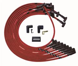 Spark Plug Wires, Ultra, BBC, Under Headers, HEI, 90 Degree Plug Boots, Red, Sleeved, Set