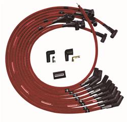 Spark Plug Wires, Ultra, BBC, Under Headers, HEI, 135 Degree Plug Boots, Red, Sleeved, Set