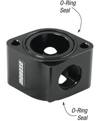 Water Neck, Billet Aluminum, Black, Straight Up, O-ring Sealing Style, Chevy, Chrysler, Dodge, Plymouth, Each