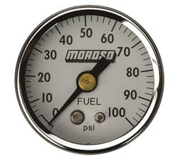 Gauge, Fuel Pressure, 0-100 psi, 1 1/2 in., Analog, Mechanical, White Face, Each