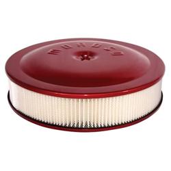 Air Filter Assembly, 14 in. Dia., Round, Aluminum, Red, 3 in. Filter, Dropped Base, 5 1/8 in. Inlet, Each