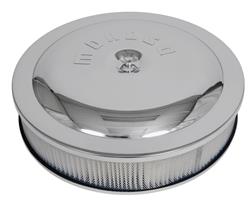 Air Filter Assembly, Flat Bottom, 14 in. Diameter, Dominator, Steel, Chrome, Moroso Logo, 3 in. Filter, Each