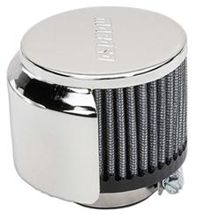 Valve Cover Breather, Clamp-On, Round, Steel/Rubber, Chrome/Black, 1 3/8 in. Nipple, Moroso Logo, Each