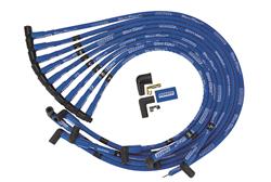 Spark Plug Wires, Blue Max, Spiral Core, 8mm, Blue, 90 Degree Boots, Under Header, GM, Small Block, V8, Set