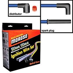 Spark Plug Wires, with Looms, Blue Max Spiral Core, 8mm, Blue, 180/90 Degree Boots, Chrysler, 361-440, Set