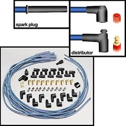 Spark Plug Wires, Blue Max, Spiral Core, 8mm, Blue, Straight Boots, Universal, V8, Set