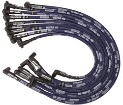 Spark Plug Wires, Ultra 40, Spiral Core, 8.65mm, Blue, 90 Degree Boots, Under Header, Chevy, Big Block, Set