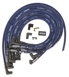 Spark Plug Wires, Ultra 40, Spiral Core, 8.65mm, Blue, 90 Degree Boots, Under Header, Crab Cap, BBC, Set