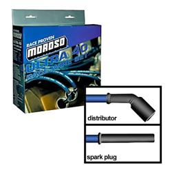 Spark Plug Wires, Ultra 40, Spiral Core, 8.65mm, Blue, 180 Degree Boots, Chevy, Pontiac, 5.7L, Set