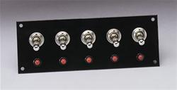 Switch Panel, Aluminum, Black, 5.5 in. Wide, 2 in. Tall, 5 Toggle Switches, Each