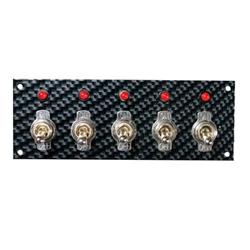 Switch Panel, Aluminum, Gray/Black, Carbon Fiber Look, 5.5 in. Wide, 2 in. Tall, 5 Toggle Switches, Each