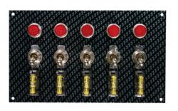 Switch Panel, Aluminum, Gray/Black, Carbon Fiber Look, 6.75 in. Wide, 4 in. Tall, 5 Toggle Switches, Each