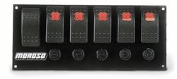 Switch Panel, Aluminum, Black, 7.875 in. Wide, 3.4375 in. Tall, Fused, Lighted, 6 Rocker Switches, Each