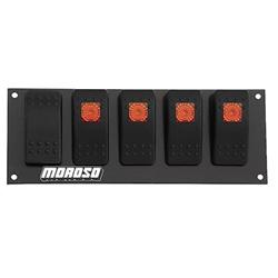 Switch Panel, Aluminum, Black, 6.695 in. Wide, 2.488 in. Tall, No Breakers, Lighted, 5 Rocker Switches, Each
