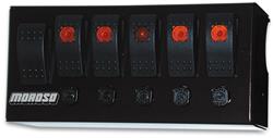 Switch Panel, Aluminum, Black, 8 in. Wide, 3.75 in. Tall, Fused, Lighted, 6 Rocker Switches, Each