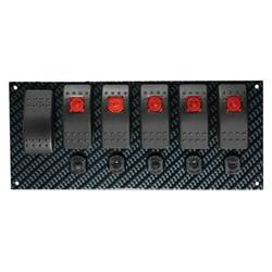 Switch Panel, Gray/Black, Carbon Fiber Look, 8 in. Wide, 3.406 in. Tall, 6 Momentary Rocker Switches, Each