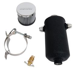 Catch Can Breather Tank, Aluminum, Black Wrinkle Powdercoated, -10AN Male Fittings, with Bracket, Each