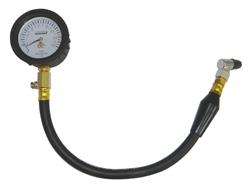 Tire Pressure Gauge, Analog, 2 1/4 in. Diameter, 0-15 psi, 16 in. Hose, Bleed Valve, Each