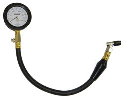 Tire Pressure Gauge, Analog, 2 1/4 in. Diameter, 0-100 psi, 16 in. Hose, Bleed Valve, Each